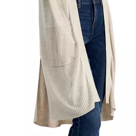 ❌ SOLD INC Ribbed Duster Cardigan, Longline Open Front, Pockets. Oatmeal, Size M - Picture 8 of 10